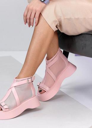Летние розовые пудровые ботинки люкс цвет в ассортименте6 фото
