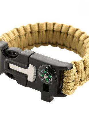 Paracord браслет з вискорем, компасом та свистком кайот