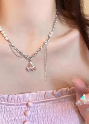 Рожева підвіска з перллинами ✨