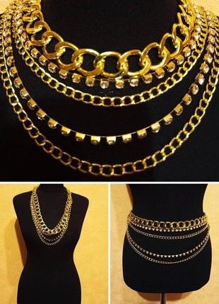 Шикарная поясная цепь и колье, два в одном (италия).