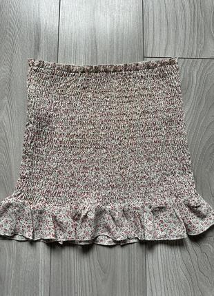 Юбка жатка легкая цветочный принт юбка с рюшами4 фото