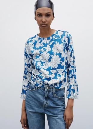 Сатиновая атласная блузка блуза в цветочный принт от zara