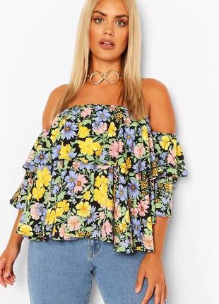 Boohoo квітковий топ з відкритими плечима, xl/xxl