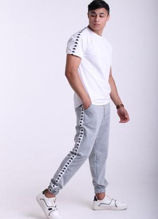 Чоловічі спортивні штани з лампасами kappa, спортивки каппа сірі5 фото