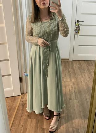 Женское вечернее мятное/зеленое платье длинное