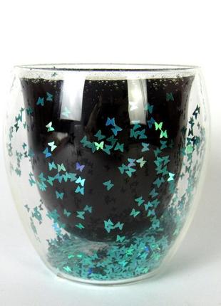 Склянка з подвійною стінкою і блискітками метелики, 250 ml3 фото