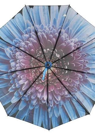 Жіноча парасоля напівавтомат з принтом квітки від toprain на 9 спиць, блакитна ручка, 0703-54 фото