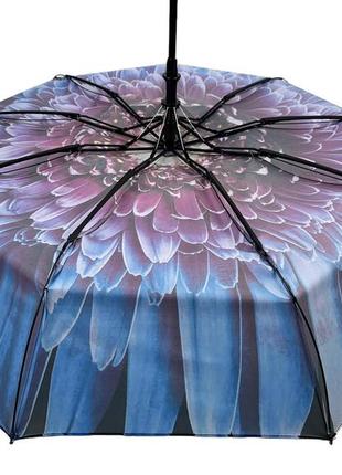 Жіноча парасоля напівавтомат з принтом квітки від toprain на 9 спиць, блакитна ручка, 0703-57 фото