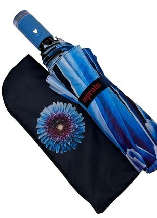 Жіноча парасоля напівавтомат з принтом квітки від toprain на 9 спиць, блакитна ручка, 0703-52 фото