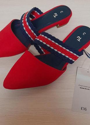 Шикарные туфли - мюли в морском стиле ярко - красного цвета tu с биркой, 💯 оригинал