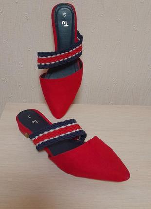 Шикарные туфли - мюли в морском стиле ярко - красного цвета tu с биркой, 💯 оригинал2 фото