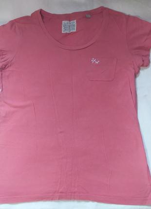 К3. хлопковая фирменная трикотажная розовая женская футболка с карманом хлопок 100