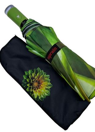 Жіноча парасоля напівавтомат з принтом квітки від toprain на 9 спиць, салатова ручка, 0703-22 фото