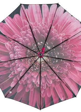 Жіноча парасоля напівавтомат з принтом квітки від toprain на 9 спиць, рожева ручка, 0703-34 фото