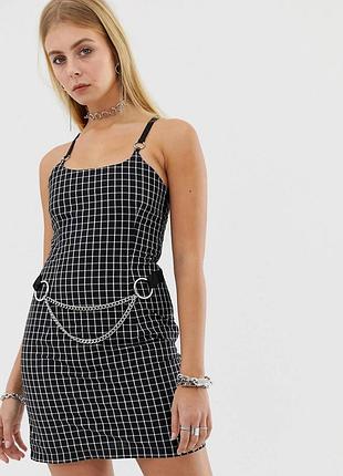 Мини платье сарафан в клетку xs р от asos