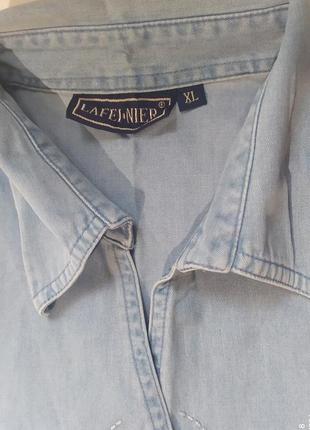 К3. красивая джинсовая хлопковая голубая рубашка пиджак на кнопках с короткими рукавами хлопок 1003 фото