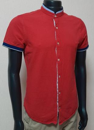 Шикарная хлопковая рубашка с короткими рукавами красного цвета zara muscle fit made in turkey3 фото