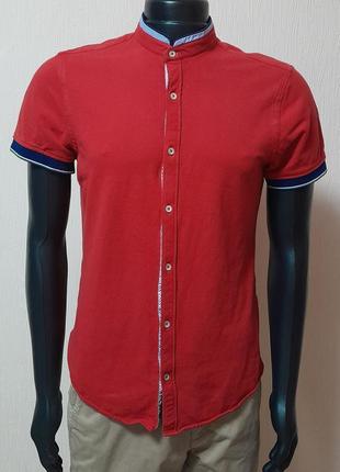 Шикарна бавовняна сорочка з короткими рукавами червоного кольору zara muscle fit made in turkey