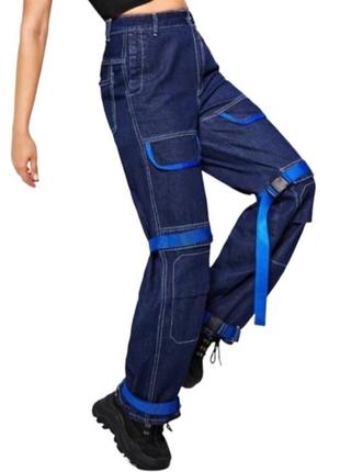 Кружевные джинсы карго с карманами, высокая посадка