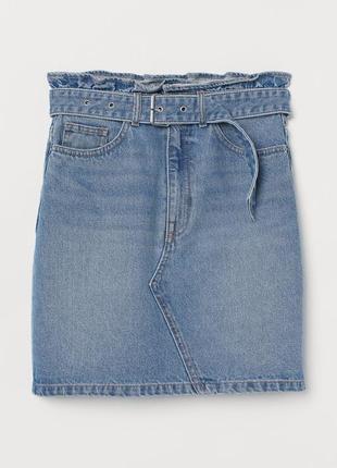 Модная джинсовая юбка с высокой талией хс h&m3 фото