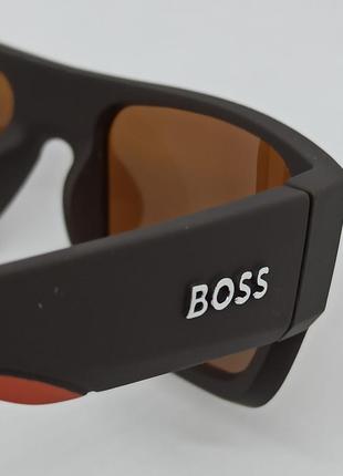 Очки в стиле hugo boss мужские солнцезащитные коричневые с оранжевым матовые поляризованные9 фото