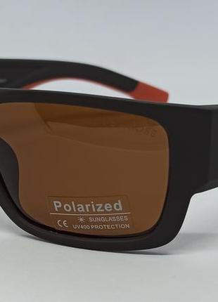Очки брендовые мужские солнцезащитные коричневые с оранжевым матовые поляризованные