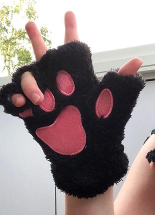 Рукавички лапки, плюшеві рукавиці без пальців. рукавички котяч...