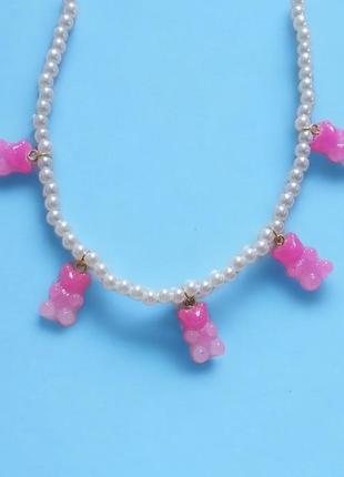 Жемчужне намисто з ведмедиками ❤️ підвіска кольє з желейними в...