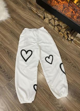 Штани жіночі нові білі брюки капрі бриджі з сердечками7 фото
