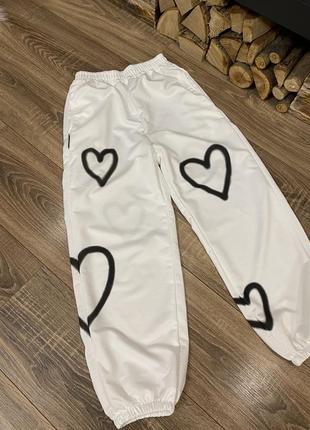 Штани жіночі нові білі брюки капрі бриджі з сердечками6 фото