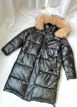 Тепла зимова куртка пуховик в ідеальному стані з натуральним хутром тёплая зимняя куртка пуховик в и3 фото