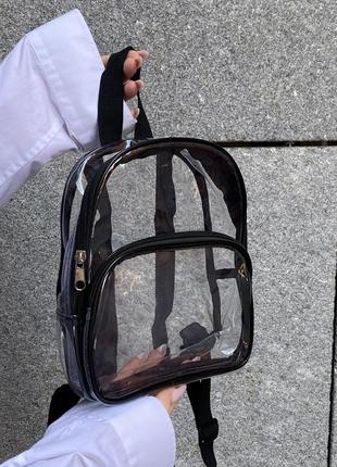 Жіночий рюкзак прозорий маленький чорний10 фото