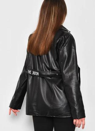 Стильная черная женская косуха кожаная куртка с поясом черная кожанка удлиненная женская куртка косуха удлиненная куртка из эко-кожи3 фото