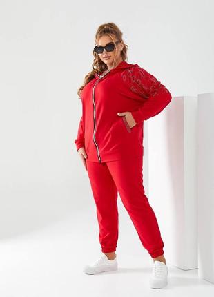 Жіночий спортивний костюм кофта на блискавці + штани на манжетах із двонитки великих...