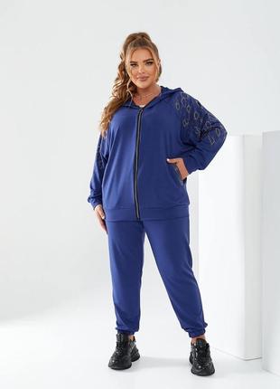 Жіночий спортивний костюм кофта на блискавці + штани на манжетах із двонитки великих...