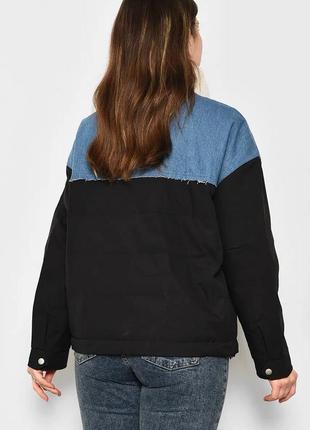 Стильная молочная женская куртка со вставками из джинса светлая женская куртка двухцветная фактурная куртка весенняя7 фото