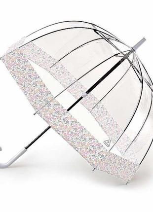Женский прозрачный зонт-трость fulton с цветочным принтом8 фото