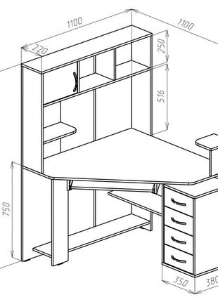 Кутовий стіл, комп'ютерний стіл, письмовий стіл, стіл з полицями, стіл з шухлядами6 фото