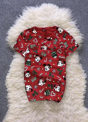 Новогодняя рождественская футьолка принт микки маус mickey