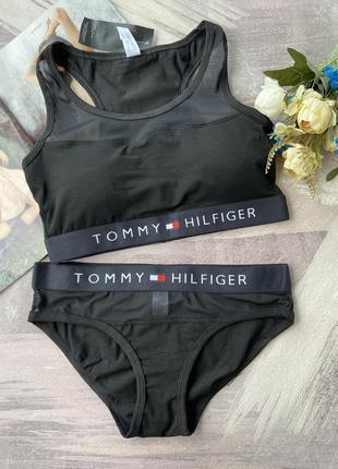 Хлопковый черный спортивный комплект нижнего белья топ и трусы слепые