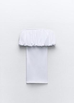 Приталенное белое платье открытые плечи zara new4 фото