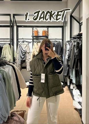 Зеленый стеганный жилет zara хаки жилетка зара 2969/279 водоотталкивающая жилетка