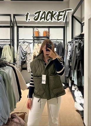 Зелений стьобаний жилет zara хакі жилетка зара 2969/279 водовідштовхувальний пуховик1 фото