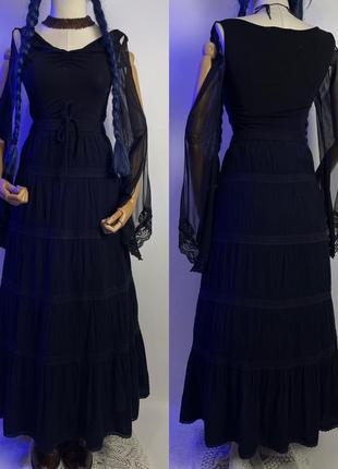 Красивая черного цвета длинная пышная юбка макси в обильную складку плиссе готическая готика готический ст1 фото