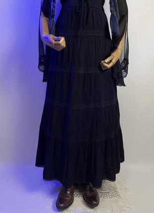 Красивая черного цвета длинная пышная юбка макси в обильную складку плиссе готическая готика готический ст7 фото