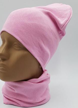 Комплекти*кольори* рожева шапка і снуд, хомут, трикотажна, демісезонна, дитяча шапочка3 фото