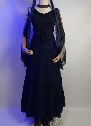 Красивая черного цвета длинная пышная юбка макси в обильную складку плиссе готическая готика готический ст2 фото