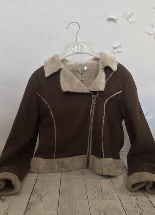 Меховая короткая дубленка куртка на меху воротник укороченная эко мех теплая пиджак