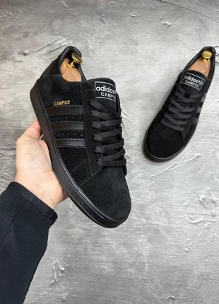 Кеды замшевые чёрные adidas campus black! кроссовки мужские чёрные замшевые адидас ! весна-лето хит!