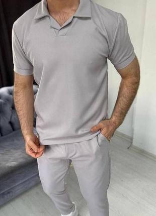 Костюм футболка вільного крою штани прямі брюки комплект чоловічий стильний базовий чорний бежевий сірий синій